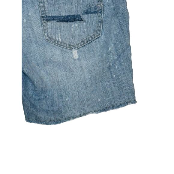 American Eagle Women's Short Raw Hem Distressed Denim Bleach Splatter Blue 6 - Picture 6 of 10